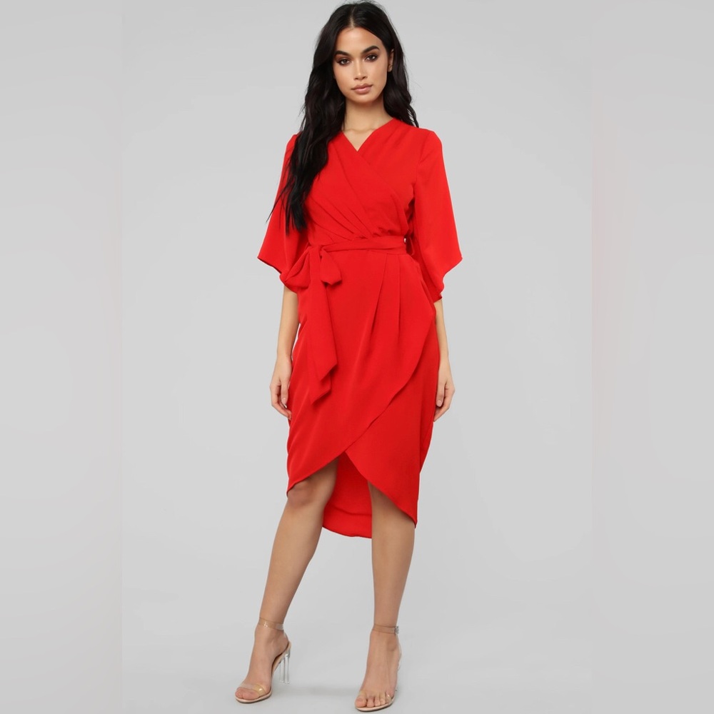 Fashion Nova Free Flowing Surplice Dress Red size Large